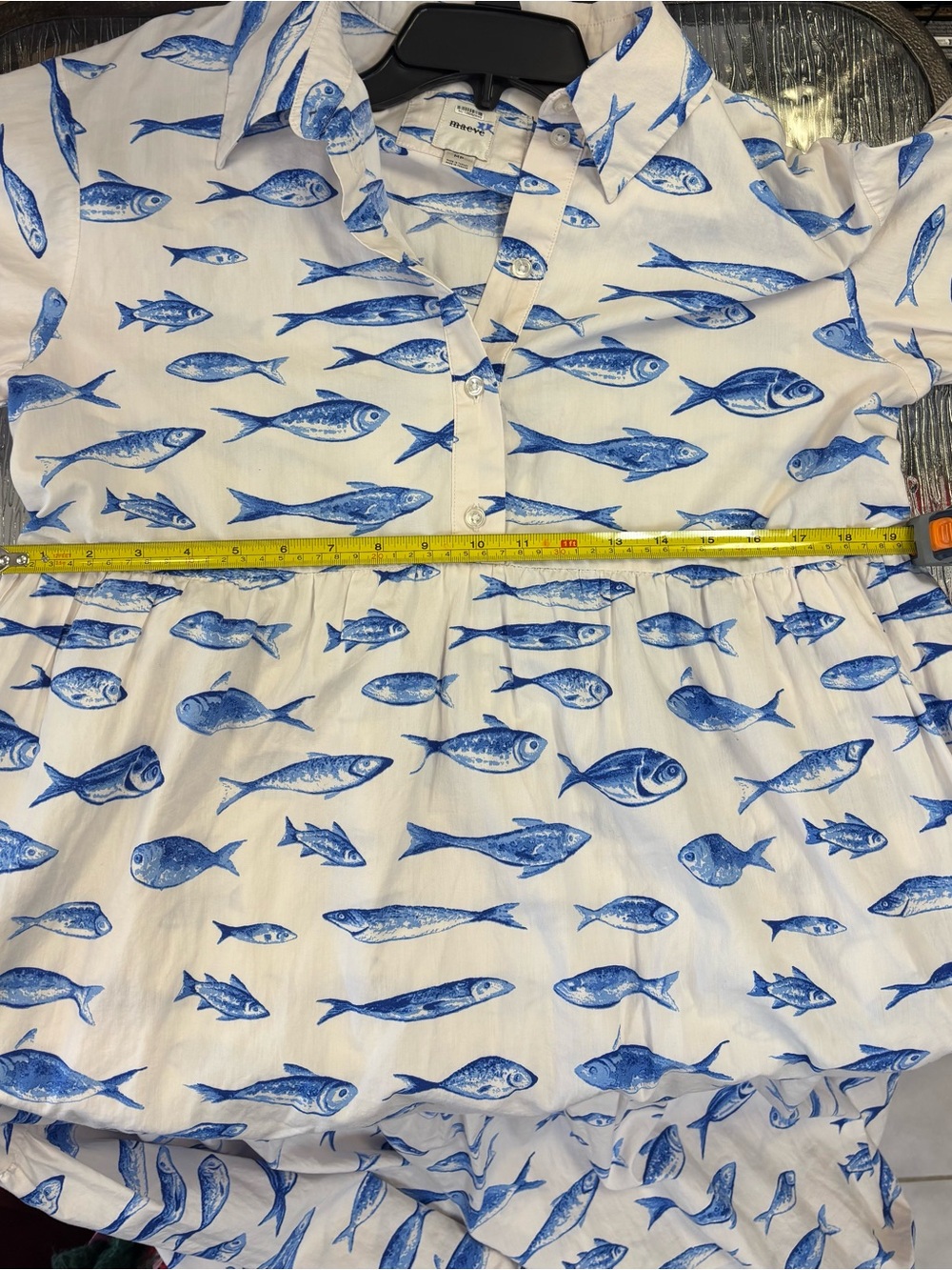 Maeve Bettina White & Blue Fish-Print Tiered Shirt Dress - Picture 10 of 13